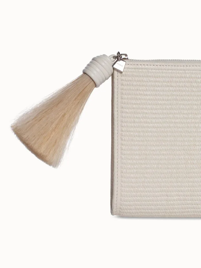 Tassle Pouch In Raffia Fabric Cream Women Akris Clutches