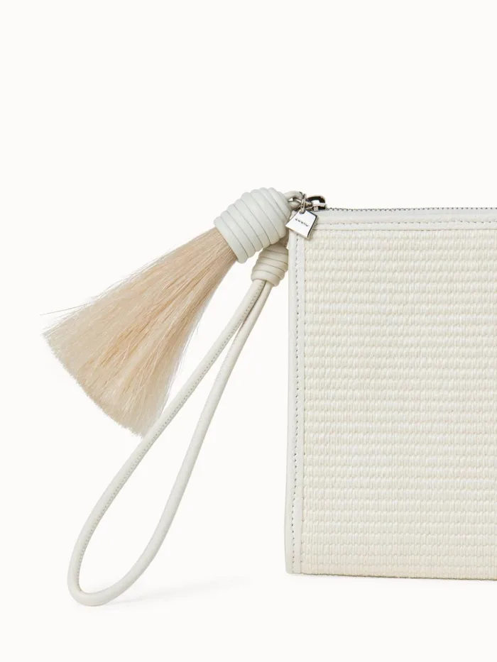 Tassle Pouch In Raffia Fabric Cream Women Akris Clutches