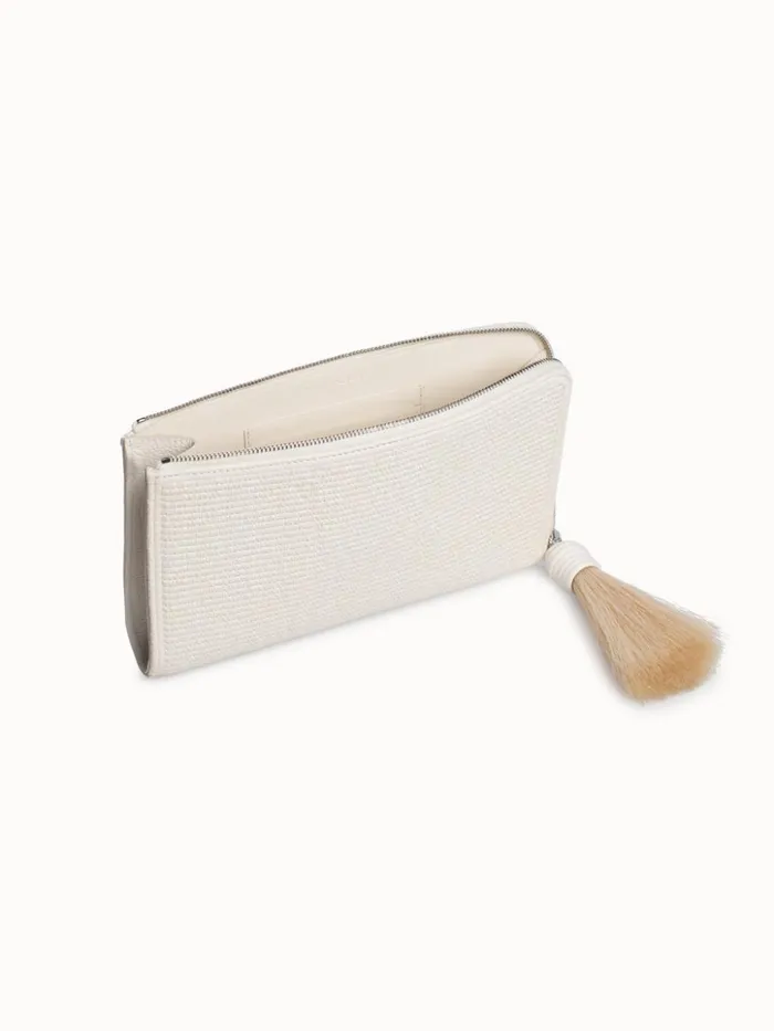 Tassle Pouch In Raffia Fabric Cream Women Akris Clutches