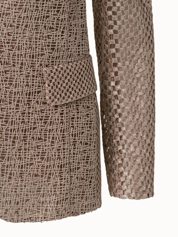 Techno Embroidery Patchwork Long Blazer Craft Women Akris Jackets