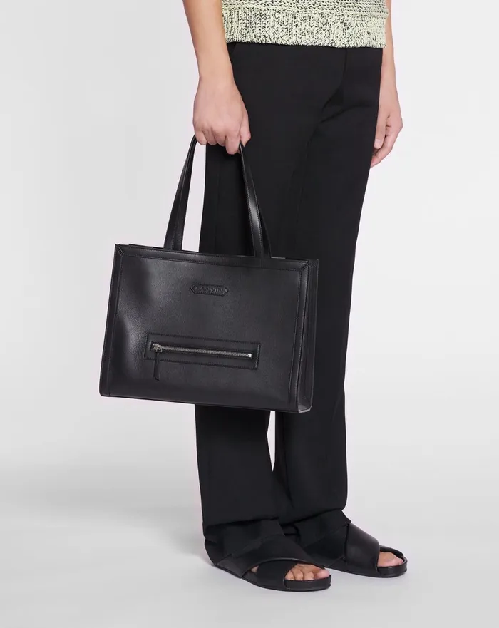 Tenor Leather Tote Bag Black Men Lanvin Tote Bags