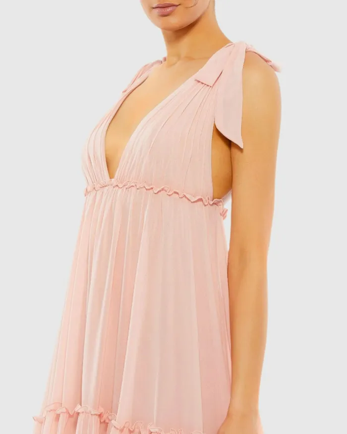 Tiered VNeck Plunging Maxi Dress 8211 FINAL SALE Blush Women Daytime Dresses Mac Duggal