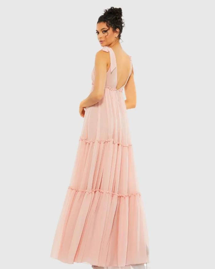 Tiered VNeck Plunging Maxi Dress 8211 FINAL SALE Blush Women Daytime Dresses Mac Duggal