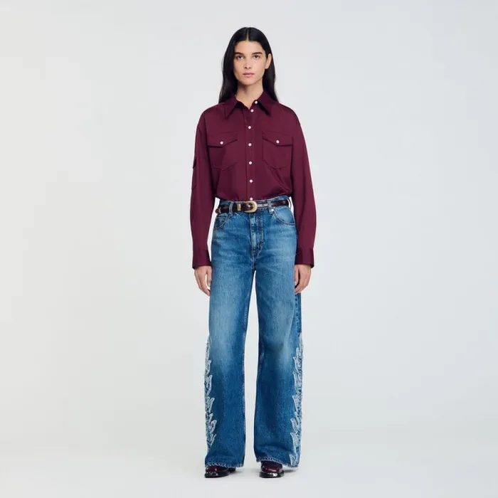 Tops and Shirts Women SANDRO Cotton Shirt Burgundy