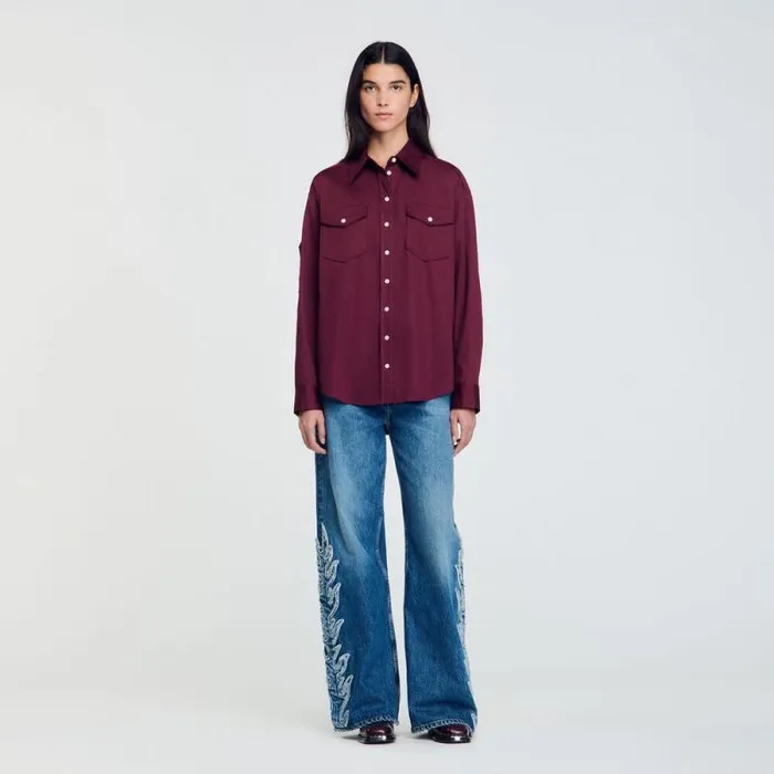Tops and Shirts Women SANDRO Cotton Shirt Burgundy