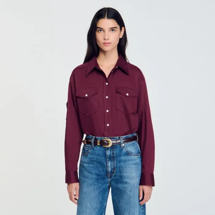 Tops and Shirts Women SANDRO Cotton Shirt Burgundy