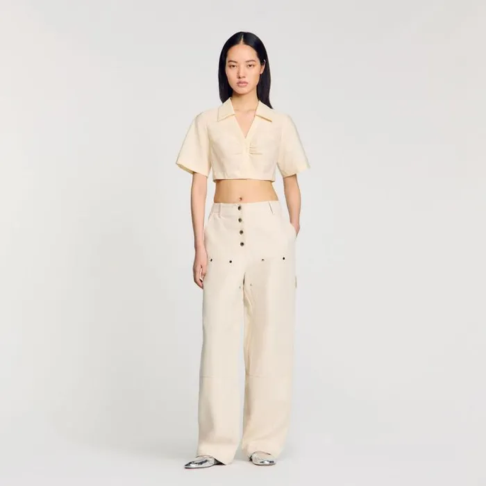 Tops and Shirts Women SANDRO Cropped Gathered Shirt Ecru