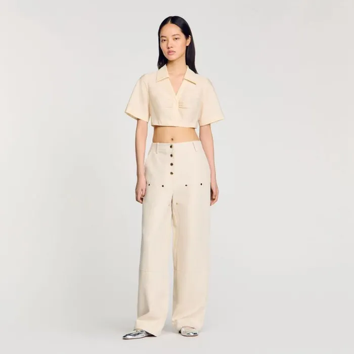 Tops and Shirts Women SANDRO Cropped Gathered Shirt Ecru