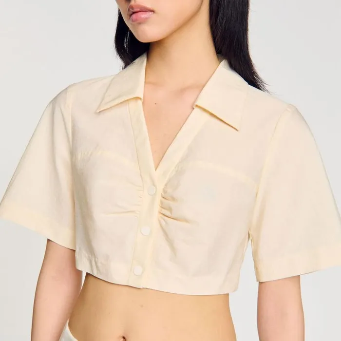 Tops and Shirts Women SANDRO Cropped Gathered Shirt Ecru