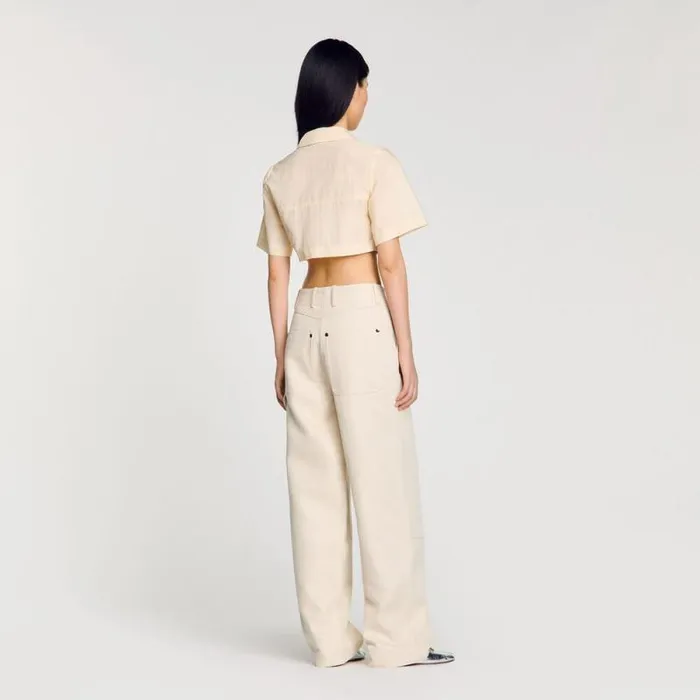 Tops and Shirts Women SANDRO Cropped Gathered Shirt Ecru