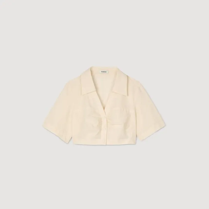 Tops and Shirts Women SANDRO Cropped Gathered Shirt Ecru