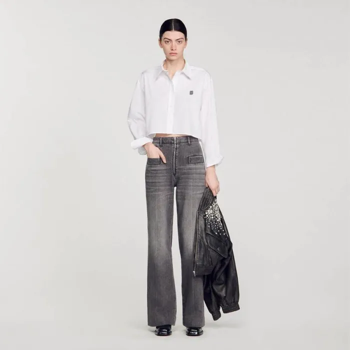 Tops and Shirts Women SANDRO Cropped Poplin Shirt White