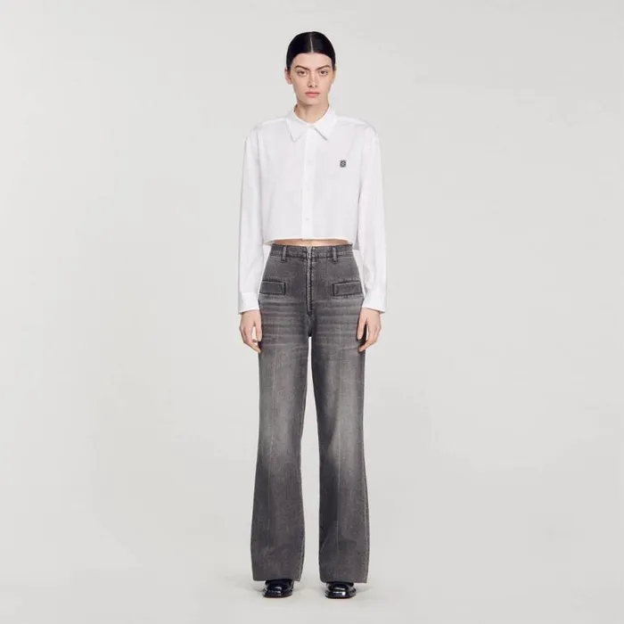 Tops and Shirts Women SANDRO Cropped Poplin Shirt White Tops and Shirts Women SANDRO Cropped Poplin Shirt White
