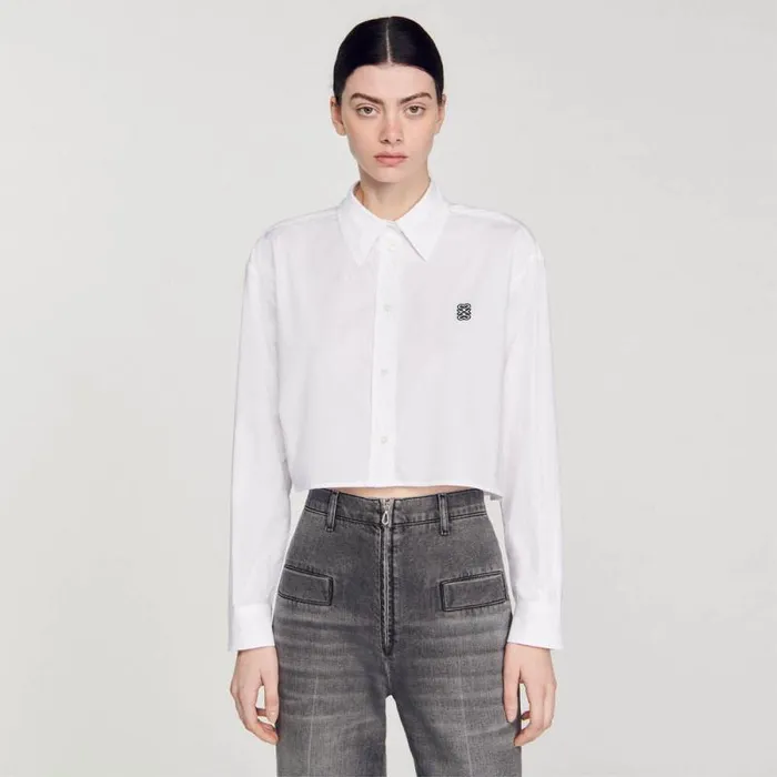 Tops and Shirts Women SANDRO Cropped Poplin Shirt White Tops and Shirts Women SANDRO Cropped Poplin Shirt White