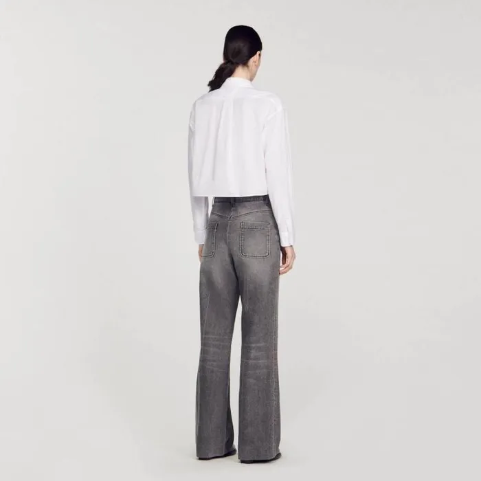 Tops and Shirts Women SANDRO Cropped Poplin Shirt White Tops and Shirts Women SANDRO Cropped Poplin Shirt White
