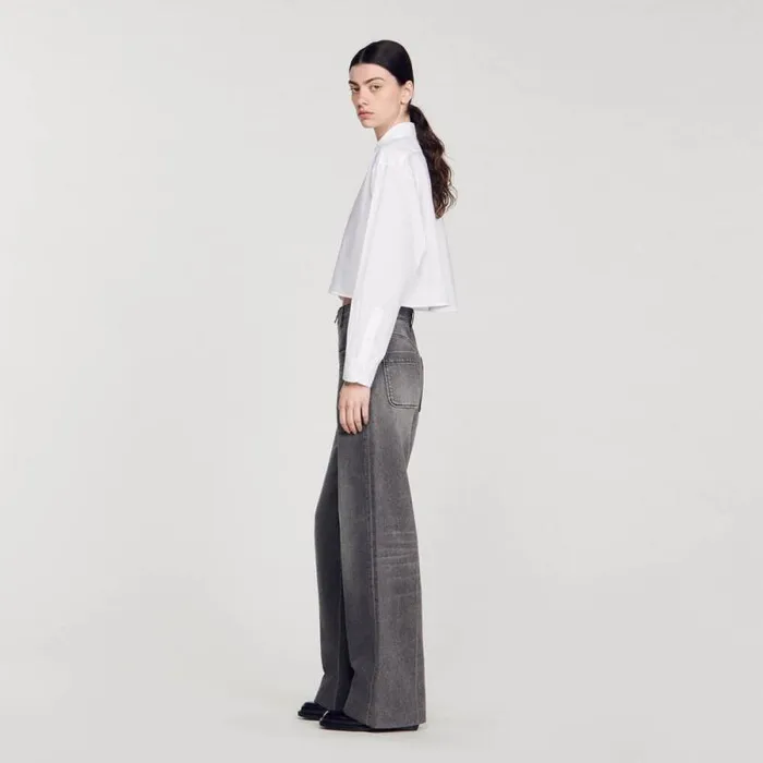 Tops and Shirts Women SANDRO Cropped Poplin Shirt White Tops and Shirts Women SANDRO Cropped Poplin Shirt White