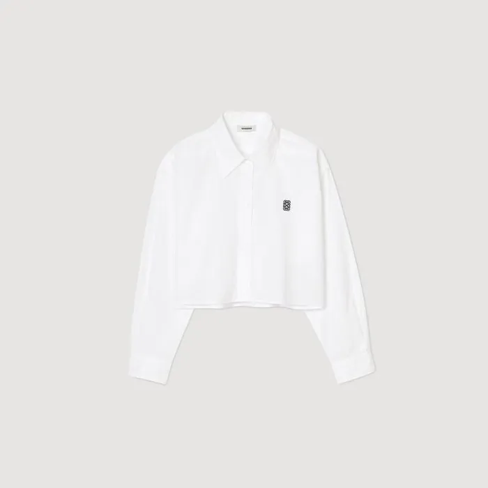 Tops and Shirts Women SANDRO Cropped Poplin Shirt White Tops and Shirts Women SANDRO Cropped Poplin Shirt White