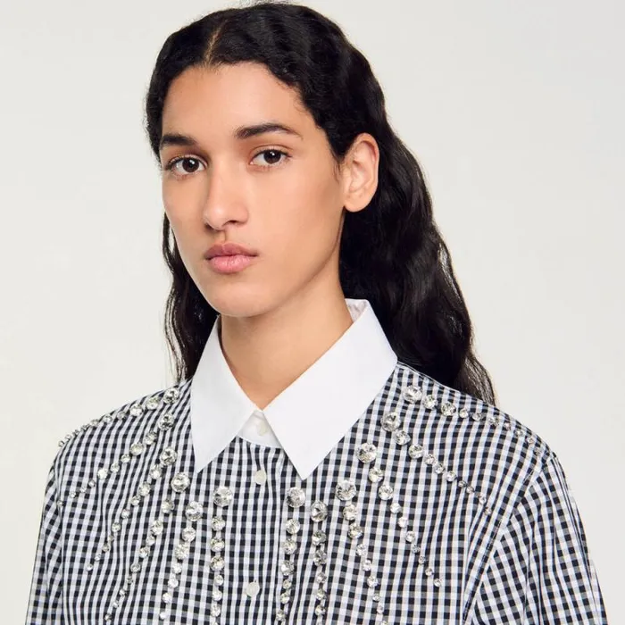 Tops and Shirts Women SANDRO Cropped Shirt With Rhinestone Bib Black