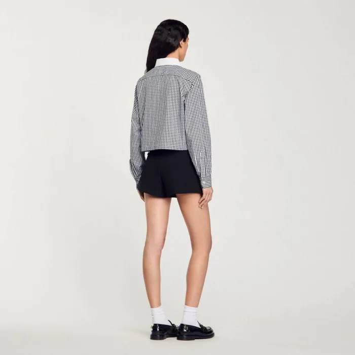 Tops and Shirts Women SANDRO Cropped Shirt With Rhinestone Bib Black