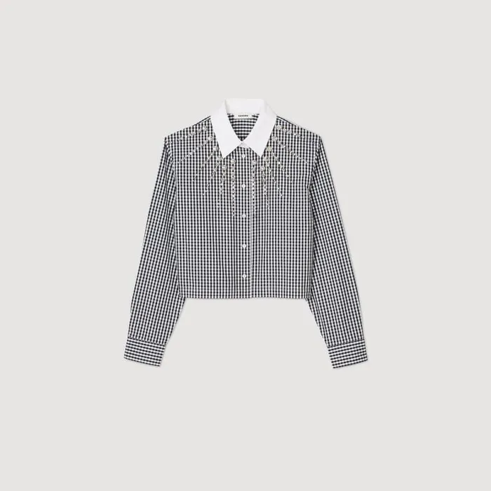 Tops and Shirts Women SANDRO Cropped Shirt With Rhinestone Bib Black