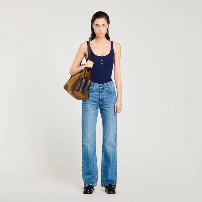 Tops and Shirts Women SANDRO Ribbed Vest Top Navy Blue