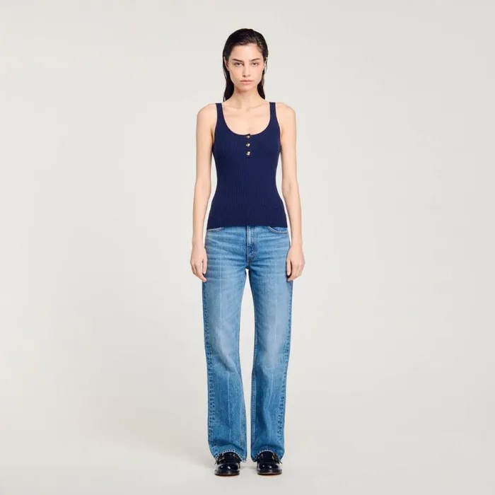 Tops and Shirts Women SANDRO Ribbed Vest Top Navy Blue