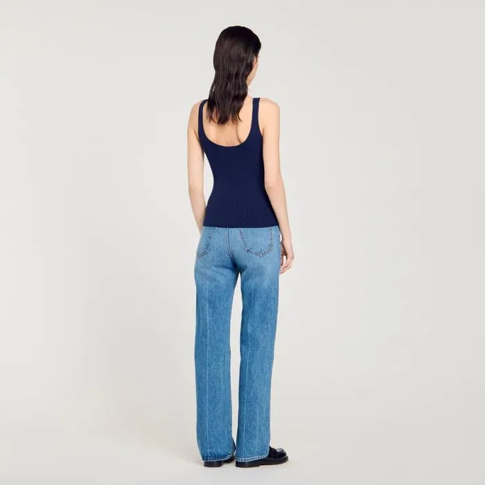 Tops and Shirts Women SANDRO Ribbed Vest Top Navy Blue