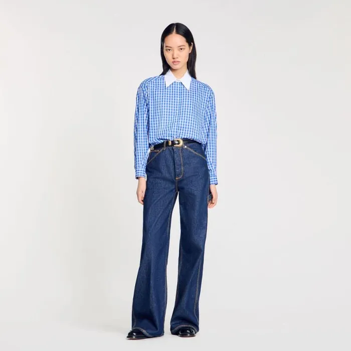 Tops and Shirts Women SANDRO Short Checked Shirt Royal Blue