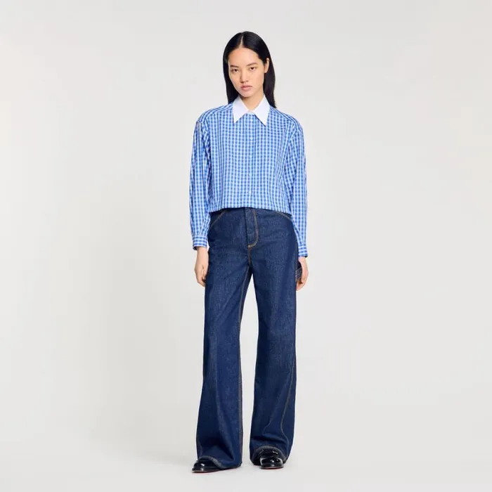Tops and Shirts Women SANDRO Short Checked Shirt Royal Blue