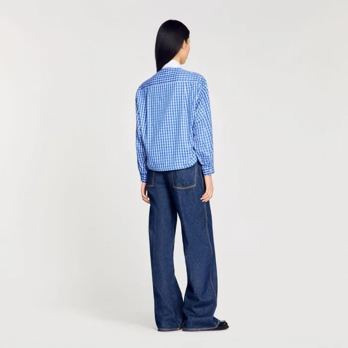 Tops and Shirts Women SANDRO Short Checked Shirt Royal Blue