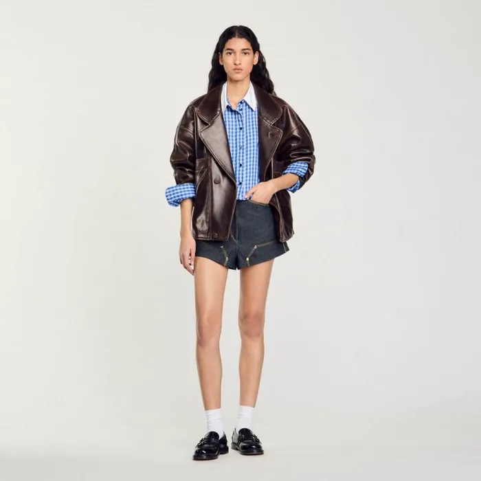 Tops and Shirts Women SANDRO Short Checked Shirt Royal Blue