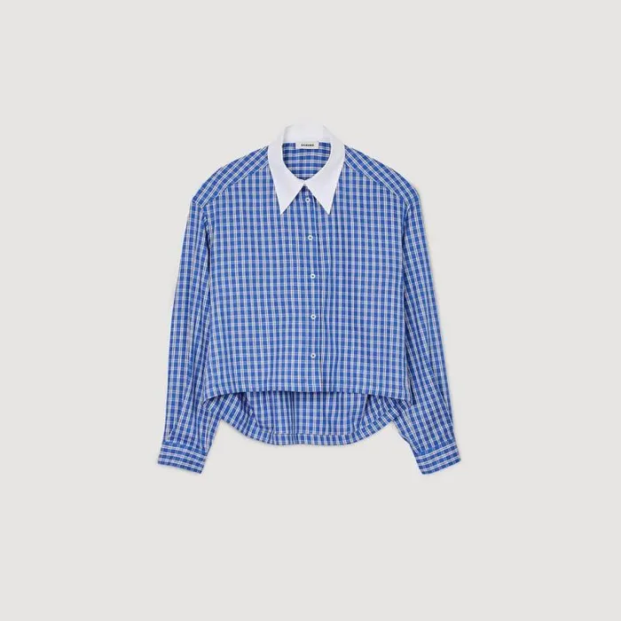 Tops and Shirts Women SANDRO Short Checked Shirt Royal Blue