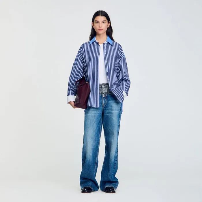 Tops and Shirts Women SANDRO Striped Shirt Marine Blanc