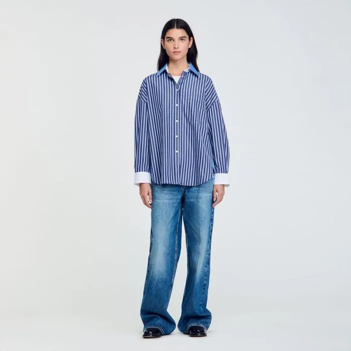 Tops and Shirts Women SANDRO Striped Shirt Marine Blanc