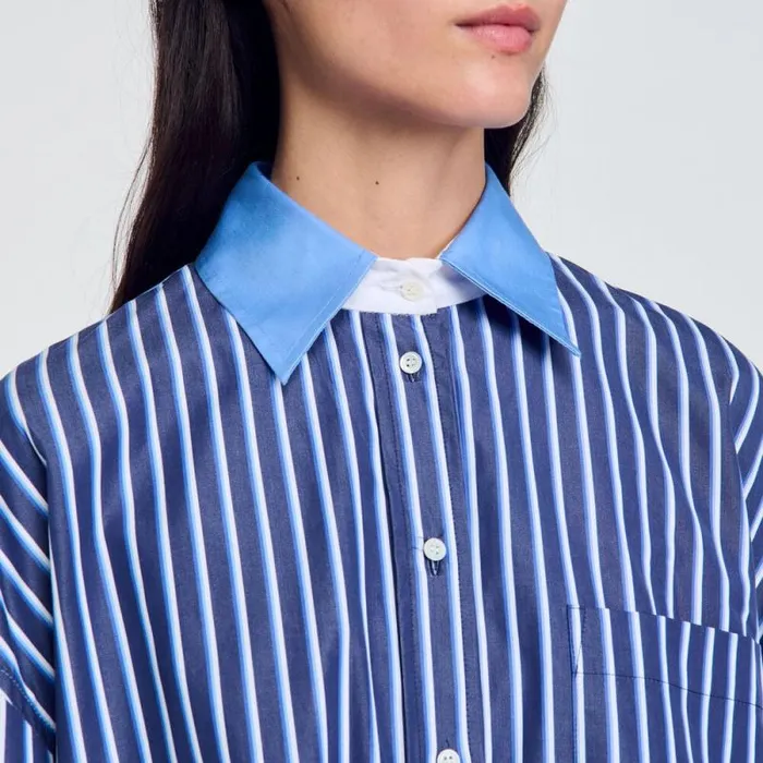 Tops and Shirts Women SANDRO Striped Shirt Marine Blanc