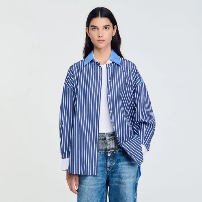 Tops and Shirts Women SANDRO Striped Shirt Marine Blanc