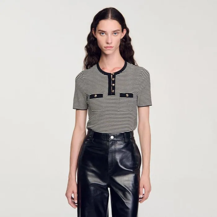 Tops and Shirts Women SANDRO Striped Sweater Black