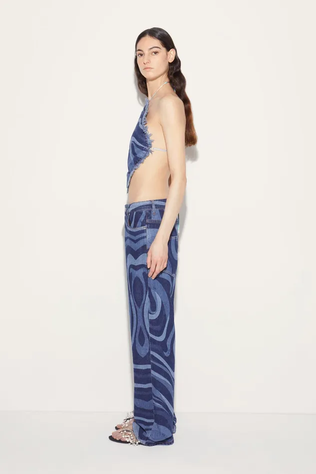 Tops And Shirts Women PUCCI MarmoPrint Denim Halterneck Top
