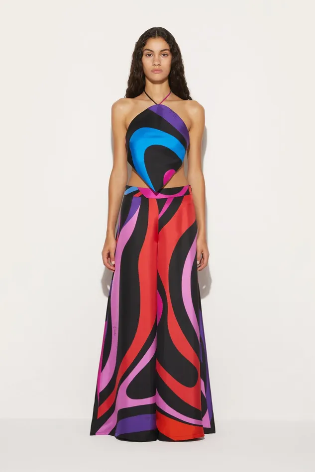Tops And Shirts Women PUCCI MarmoPrint Halterneck Top