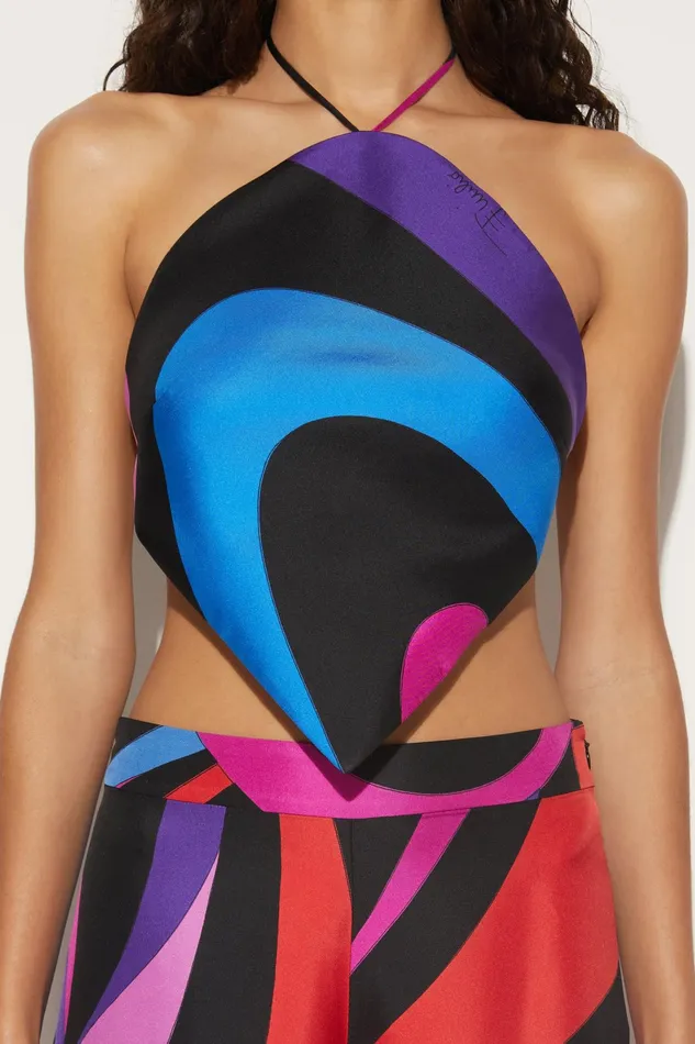 Tops And Shirts Women PUCCI MarmoPrint Halterneck Top