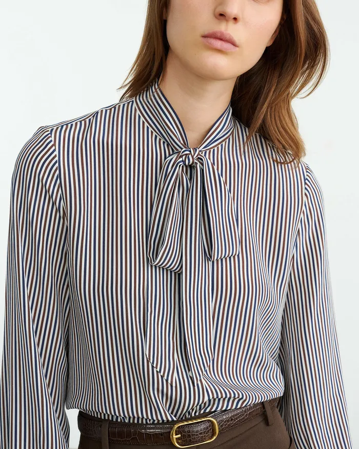 Tops Nili Lotan Women IRINA SILK BLOUSE IvyBrnNavy Stripe