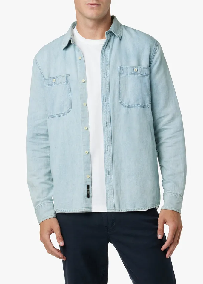 Tops Tees Joe8217s Jeans Men LOU INDIGO LINEN SHIRT Spring Sky