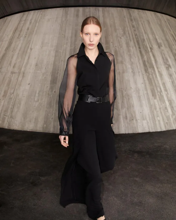Trapezoid Buckle Leather Waist Belt Black Women Akris Belts