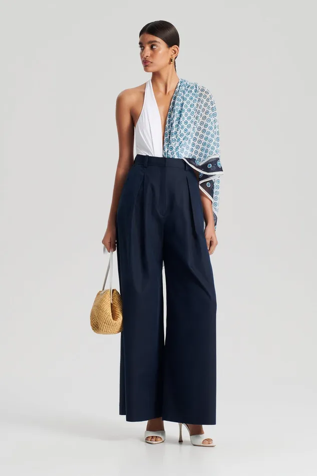 Trousers Scanlan Theodore Women PLEAT DRAPE LEG TROUSER NAVY