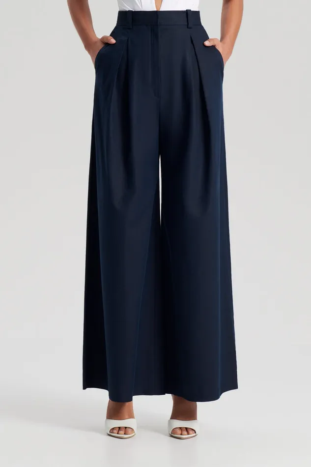 Trousers Scanlan Theodore Women PLEAT DRAPE LEG TROUSER NAVY