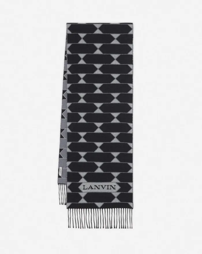 Twotone Wool Scarf Blackwhite Men Lanvin Scarves