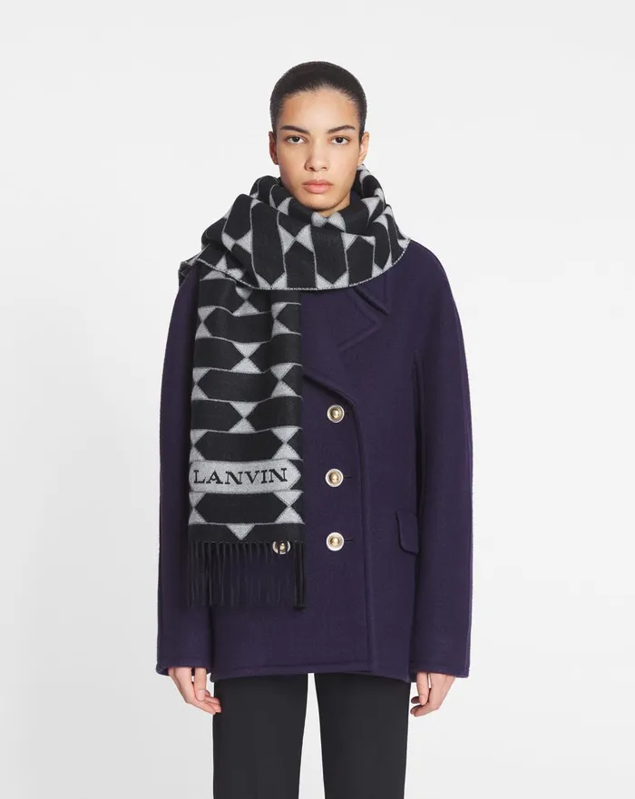 Twotone Wool Scarf Blackwhite Men Lanvin Scarves