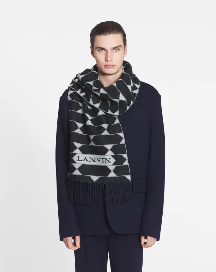 Twotone Wool Scarf Blackwhite Men Lanvin Scarves