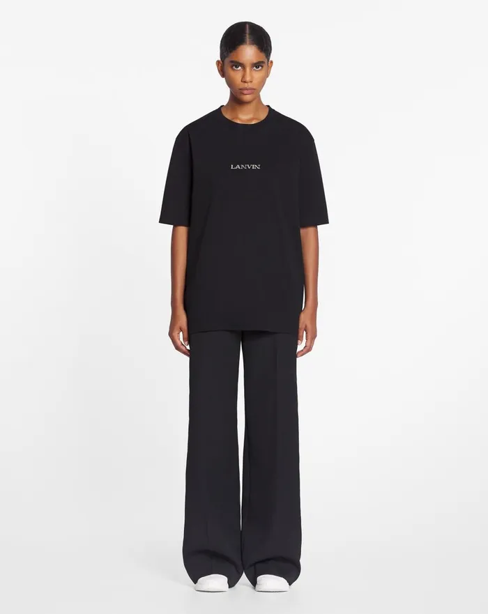 Unisex Lanvin Logo Classic Tshirt Black Men Lanvin Coats and Jackets