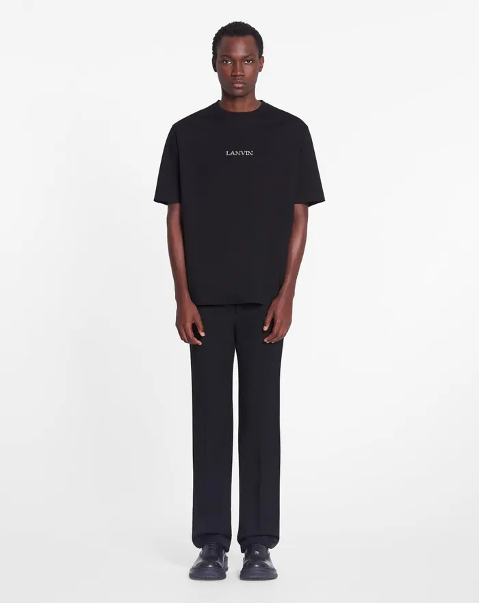 Unisex Lanvin Logo Classic Tshirt Black Men Lanvin Coats and Jackets
